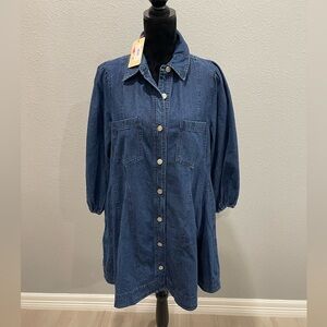 New Entro brand Mini Dark Wash Button Up Denim Dress